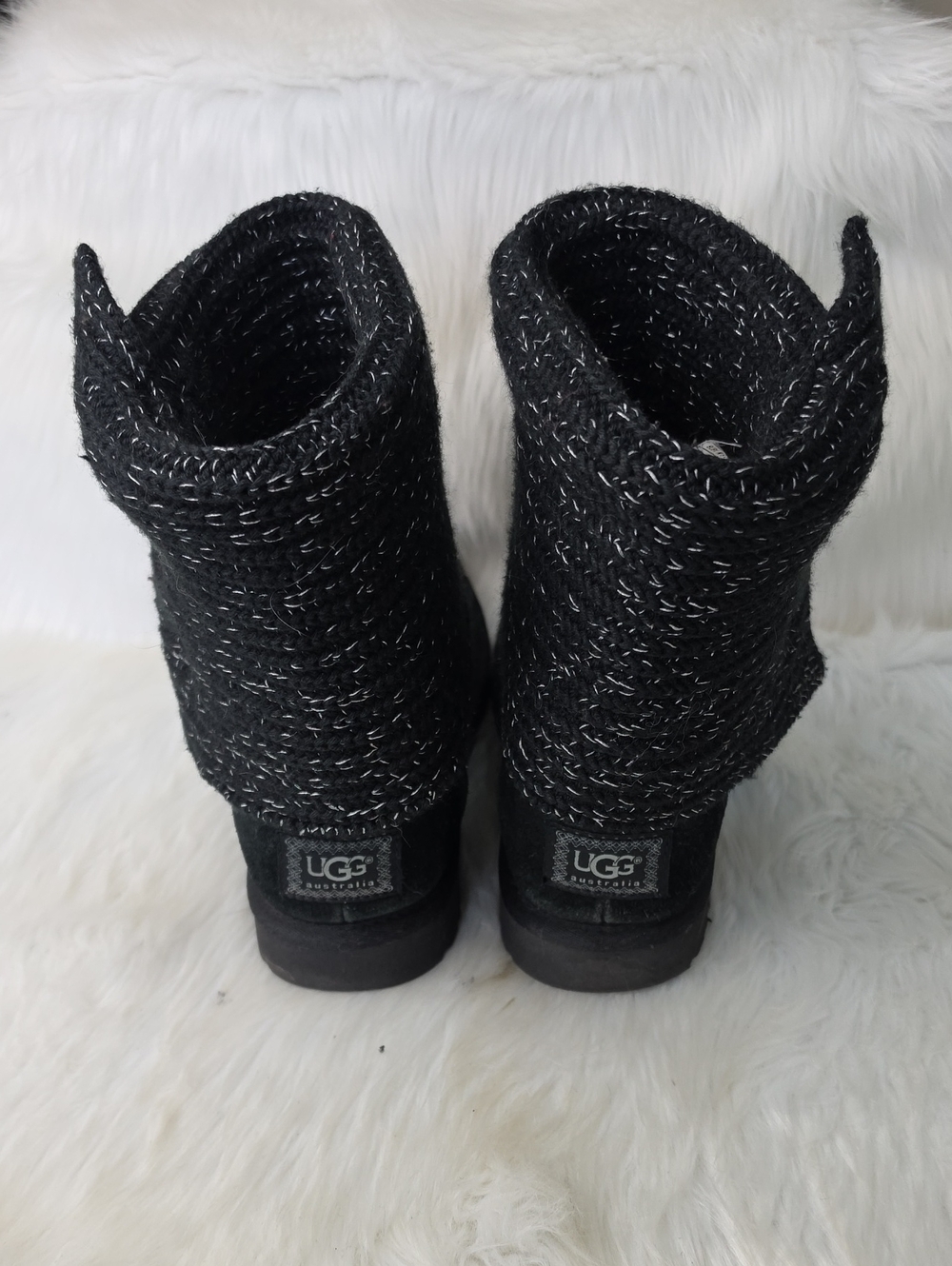 UGG Classic Cardi Black Knit Silver Metallic Tinsel Sweater Slouchy Tall Boots 8 - Picture 4 of 9
